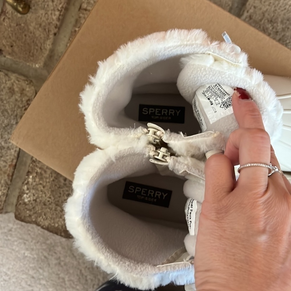 Brand New Sperry Saltwater Faux Fur Ivory Quilt Stitch Duck Boots Waterproof - Picture 14 of 16